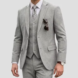 Custom Men’s Wedding Tuxedo Suits 3 Piece Set Single Breasted Worsted Fabric Anti Wrinkle