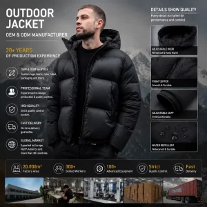 Custom Men’s White Duck Down Puffer Jacket Hooded Winter Quilted Coat Outdoor Outerwear Manufacturer