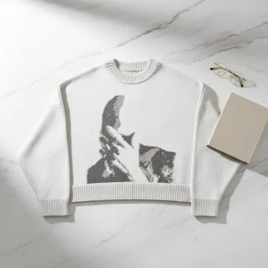 Custom Men’s Winter Crew Neck Knit Pullover Plus Size Oversize Knitwear Breathable with Front Logo Knitted Men’s Clothes