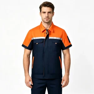 Custom Men’s Working Clothes Reflective Safety Uniform Set Workwear Shirt Print Logo Short Sleeves Thin Work Jacket