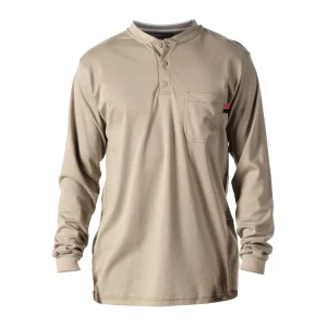 Custom NFPA2112 Industrial Flame Resistant Workwear FR Shirt Long Sleeve Henley Three Button Crew T Shirts
