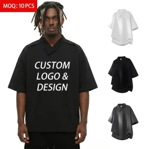 Custom ODM Men’s Summer High Quality 230GSM Heavyweight Short Sleeve V-neck Solid Loose Streetwear T-Shirt Breathable