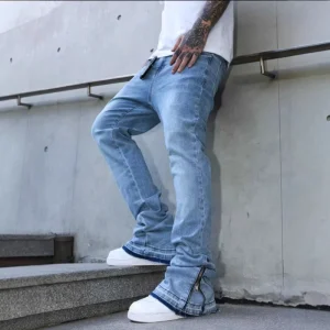 Custom OEM Flared Bootcut Denim Jeans Men’s Stretch Washed Straight Leg Pants