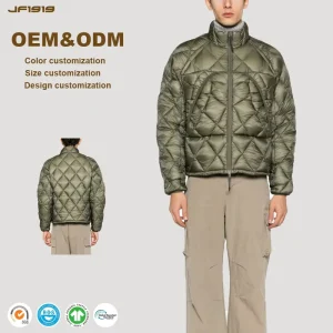 Custom OEM High Quality Men’s Winter Puffer Jacket Cold Proof Waterproof Breathable Zipper Outdoor Casual Use Washed 90%