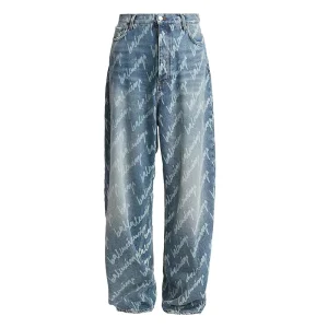 Custom OEM Letter Printed Stonewashed Denim Jeans Loose Straight Streetwear Baggy Men’s Jeans