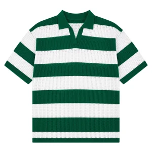 Custom OEM ODM Knit Polo Shirt Men’s Summer Short Sleeve Sweater Football Knitwear Crochet Mesh Knit Jersey