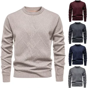 Custom OEM ODM Men Knit Sweater Knitwear Jacquard Sweater Pullover Manufacturer Crew Neck Long Sleeve Knit Sweater Men