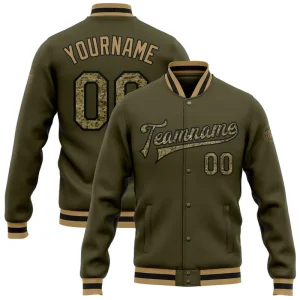 Custom Olive Varsity Jacket Baseball Letterman Clothes Manufacture Button Plus Size Winter Coats