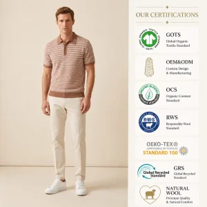 Custom Organic Cotton Striped Polo Knit Shirt Mens Short Sleeve Lightweight Breathable Summer Knitwear