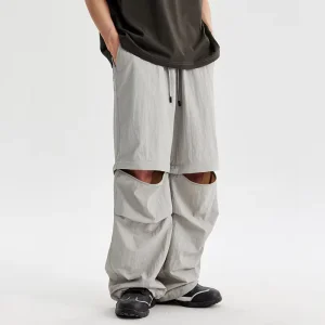 Custom Outdoor Lightweight Casual Mid Knee Drawstring Open Spring Nylon Windbreaker Pants Men Straight Leg