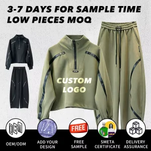 Custom Oversized Fleece Half Zipper Hoodie Baggy Pants Streetwear Tracksuit Breathable Spandex Cotton Men’s Jogging Suits