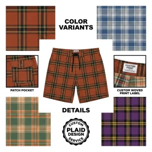 Custom Oversized Plaid Men’s Beach Shorts Streetwear Style Eco Friendly Quick Dry Boardshort OEM Swimwear