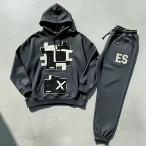 Custom Patch Embroidered Men’s Heavyweight Tracksuit 420GSM Oversized Hoodies and Sweatpants Set Streetwear Fleece Suit Factory