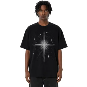 Custom Personalized T Shirts Custom Pattern Rhinestones Printing Oversized Drop Shoulder 250g T Shirt 100% Cotton Heavyweight