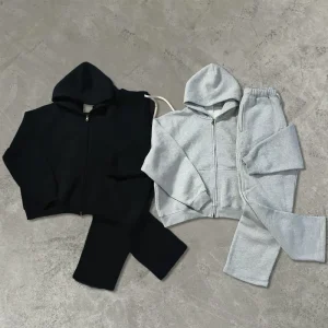 Custom Plain Boxy Cropped Oversized Mens Hoodie Set Sweatsuit Men Tracksuit Winter Streetwear Hooded Sweatshirt Hoodie Set