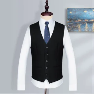 Custom Polyester Men’s Waistcoat Solid Casual Business Suit Vest Formal Hombre Chalecos Men’s Formal Suit Vest