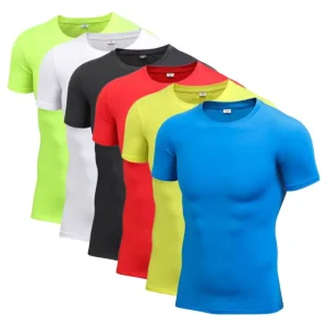 Custom Polyester Spandex Men Sport Compression Round Collar Gym T-shirt