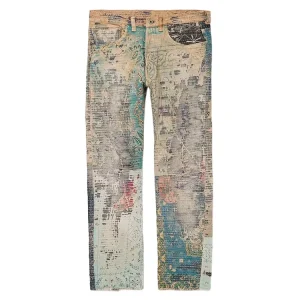 Custom Preloved Trending Embroidery Over All Print Straight Men Jeans Pant