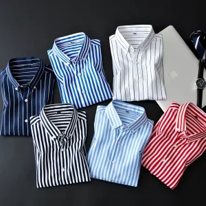 Custom Print Logo Business Office Formal Polyester Long Sleeves Vertical Striped Shirts for Mens