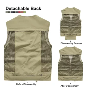Custom Printed Logo Men’s Work Vests Practical Men’s Multi Pocket Vests Sports Climbing Fishing Vests