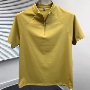 Custom Printed Men’s 4 Way Stretch Polyester Breathable Quick Dry Anti Bacterial Golf Quarter Zip Tennis Polo Shirts