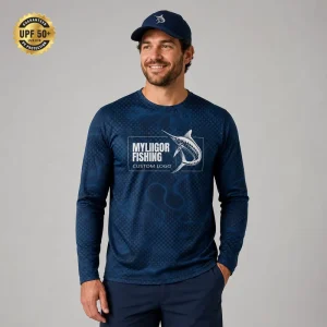 Custom Printed Mens UPF 50+ UV Sun Protection Shirts Outdoor Long Sleeve SPF Rash Guard For Fishing Hiking Swimming Running