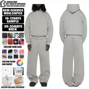 Custom Printed Quick Dry 100% Cotton Heavyweight Tracksuit Jogger Set Oversized Hoodie & Sweatpants Men’s