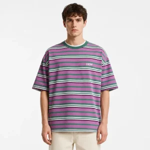 Custom Printing Logo OEM ODM Service 100% Cotton Heavyweight Tshirt Plus Size Oversized Boxy Men’s Shirt Striped Print Design