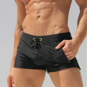 Custom Private Label Solid Color Men’s Swim Trunk Beachwear Fitness Swimwear Spandex Polyester 1 Piece Custom Logo
