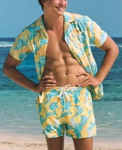 Custom Private Label Summer Swimwear Two Piece Suit Men Beach Wear Sets Man Board Shorts Beach Short Sleeve