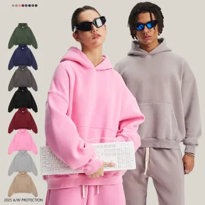 Custom Puff Acid Washed Hoodies Vintage Heavyweight Boxy Fit Hoodies Drop Shoulder 100% Cotton Streetwear Men’s Hoodie
