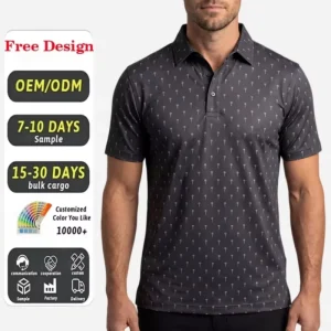 Custom Quick Dry Breathable Men’s Golf Polo Short Sleeve Golf Shirt Polo Collar Funny Print Polyester Spandex Four Way Stretch