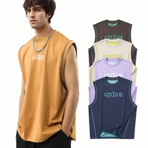 Custom Quick Dry Cotton Breathable Sports Outdoor Gym Color Block Vest Sleeveless Active Tank Tops For Men