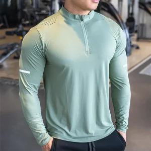 Custom Quick Dry Gym 1/4 Quarter Zip Pullover Shirt Tshirts Golf Shirts Sportswear Long Sleeves Men’S Jogging Shirts
