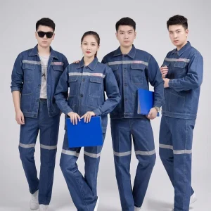 Custom Reflective Men’s Denim Workwear Set Durable Stain Resistant Thickened Safety Work Clothing Sets for Workers