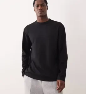 Custom Regular 100% Premium Cotton Tee 280gsm Crew Neck Men’s T Shirts Tee Heavyweight Long Sleeves Men’s T shirt in Black