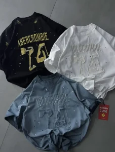 Custom Retro Letter Embroidered 280g Loose Fit Men’s Washed Distressed Paint Splatter Casual Cotton T shirt