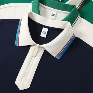 Custom S 5XL Plus Size 65% Cotton 35% Polyester 240Grams Heavyweight Streetwear Half Zipper Contrast Color Polo T shirt for Men