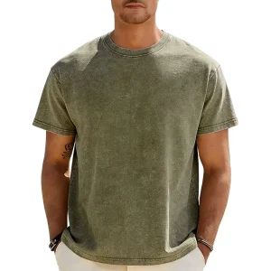 Custom Samavia Vintage Wash 260gsm Cotton Men’s T Shirt Breathable Loose Fit Quick Dry Eco Friendly Plus Size Men’s T shirts