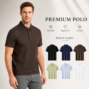 Custom Seamless Cool Touch Men’s Classic Polo Shirts Lyocell Cotton Linen Blend Elegant Casual Premium Texture Golf Business