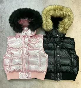 Custom Shiny Detachable Faux Fur Hooded Windproof Sleeveless Filled Quilted Padded Bubble Winter Down Coat Men’s Puffer Jacket