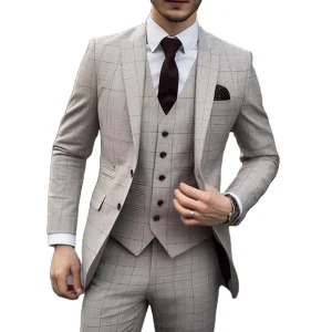Custom Slim Fit Wedding Suit for Men Double Breasted Formal Blazer Jacket Polyester Cotton Windproof & Waterproof