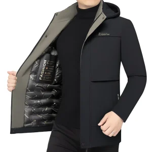 Custom Solid Color Men’s Long Warm Winter Jacket Coat Thick Coat with Hood