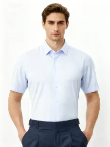 Custom Solid Men Formal Business Button Down Shirts Breathable Cotton Short Sleeve Men Dress Shirts