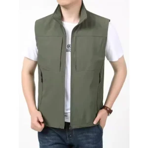 Custom Spring and Autumn Men’s Vest Casual Quick Dry Stand-Up Collar Vest Outdoor Hiking Multi-Pocket Vest Men’s Waistcoats