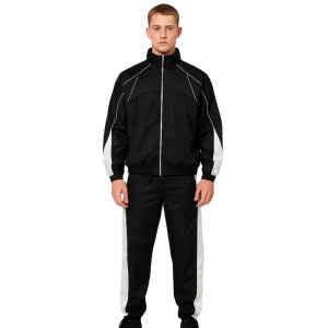Custom Stand Collar Jacket And Sweat Pant Set Tracksuit Men Nylon Windbreaker Reflective Strip Sportswear Nylon Tracksuit Set