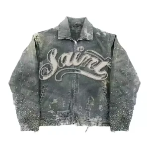 Custom Streetwear Distressed Varsity Windbreaker Men’s Jackets Denim Bomber Outdoor Zip up Coat Joggers Jacket for Men