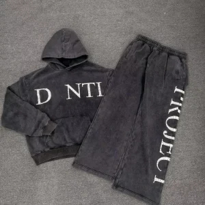Custom Streetwear Men’s Terry Autumn Drop Shoulder Bulk Bling Luxury Hoodies Acid Washed Black Heavyweight Rhinestone Letter