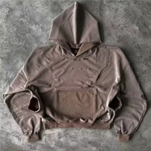 Custom Streetwear Oversized Hoodie Pullover Vintage Cotton French Terry Casual Distressed Men’s Hoodies Sweatshirts