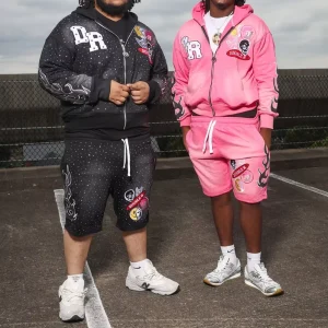 Custom Suits Patch Embroidery Sun Faded Acid Wash Rhinestone Jogger Tracksuit Sweat Shorts and Zip up Hoodies Sets